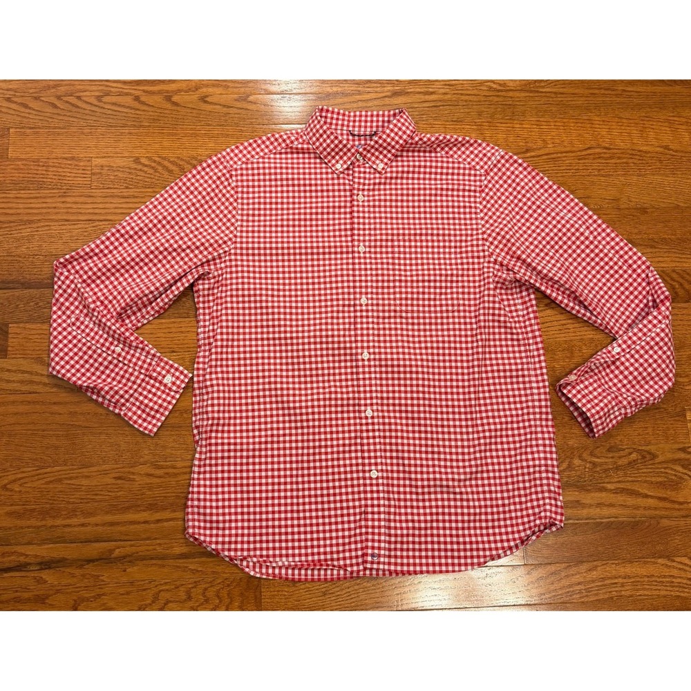 Vineyard Vines Performance Button-Down Shirt Mens Large Red Gingham Stretch Brrr
